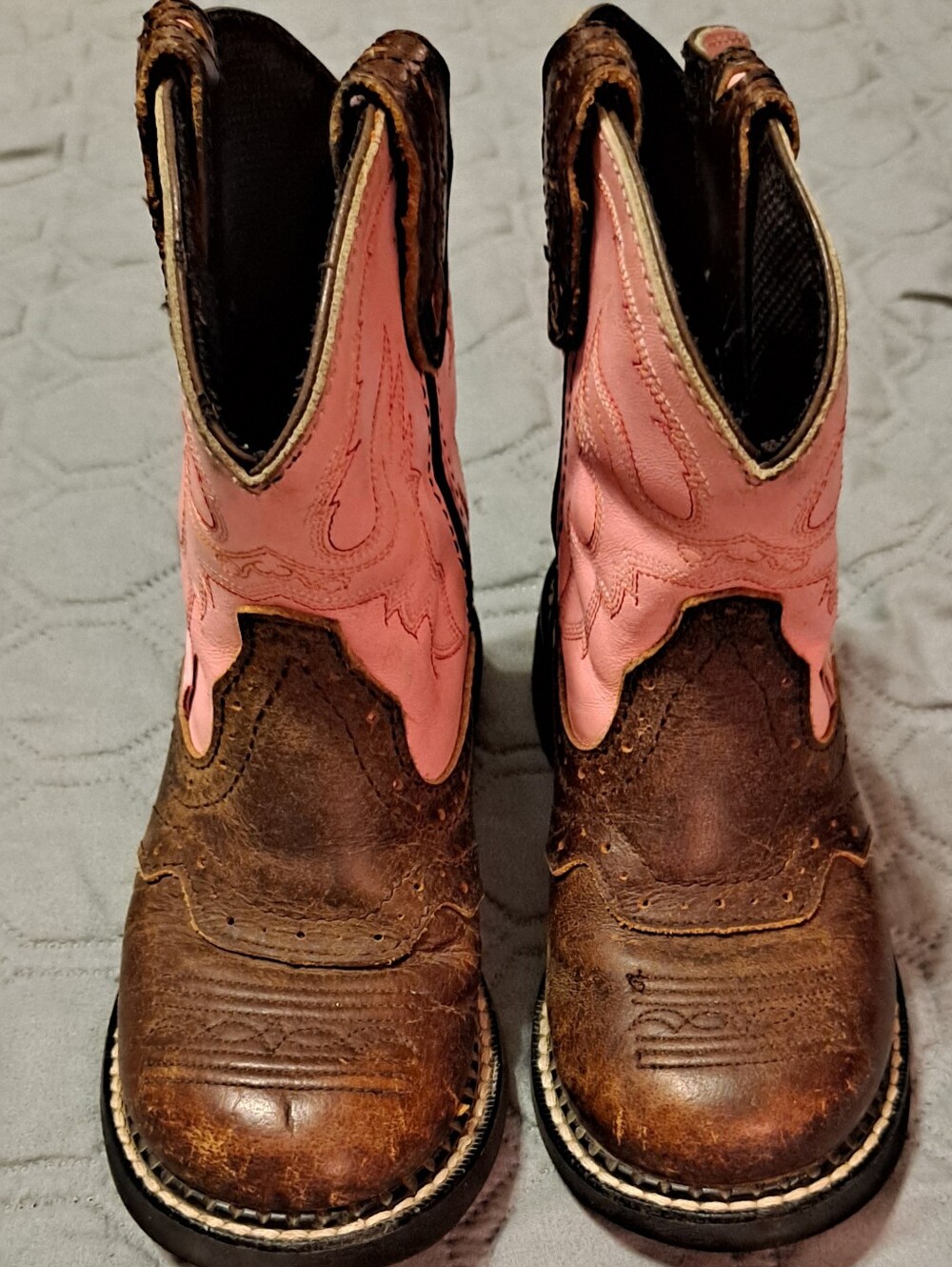 Justin Gypsy Kids Brown Leather Boots with Pink Shaftt Sz 2